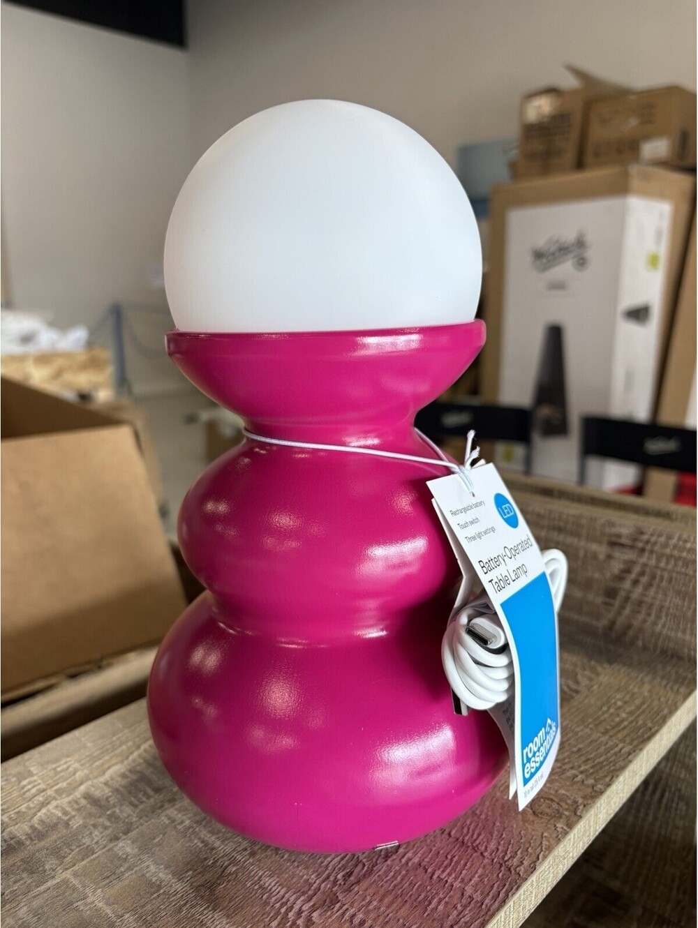 Room Essentials Battery-Operated LED Touch Table Lamp Portable Glossy Pink White